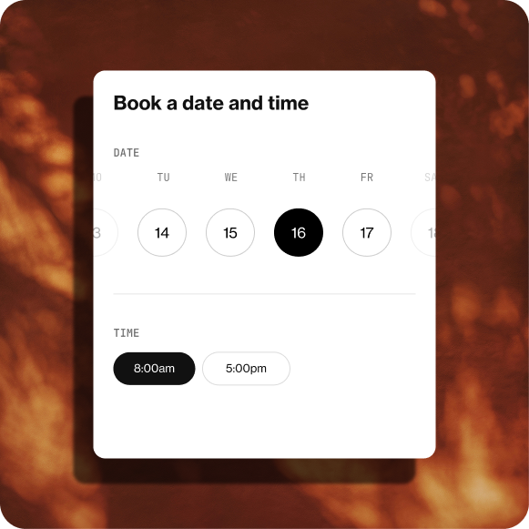 Booking step: choosing a date and a time slot