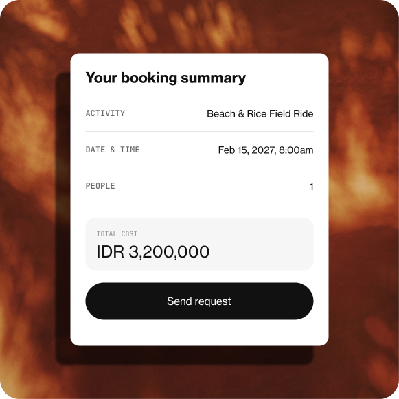 Booking step: summary with activity, date, people and total cost